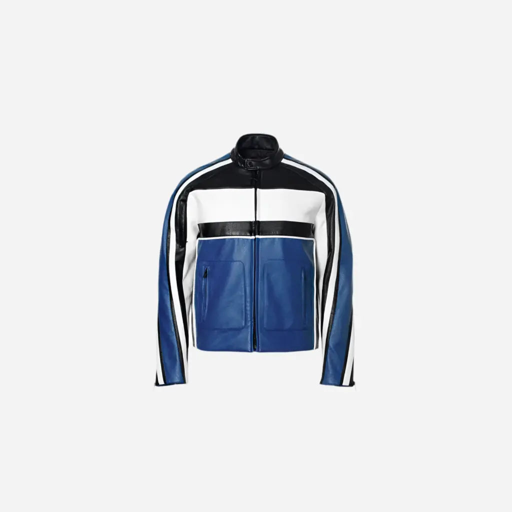 Colors Splicing Patchwork Faux Leather Jacket Hominus Denim