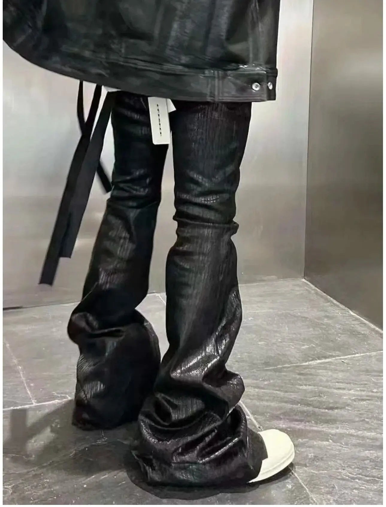 Dark Bootcut Wax Leather Flared Pant - Hominus Denim