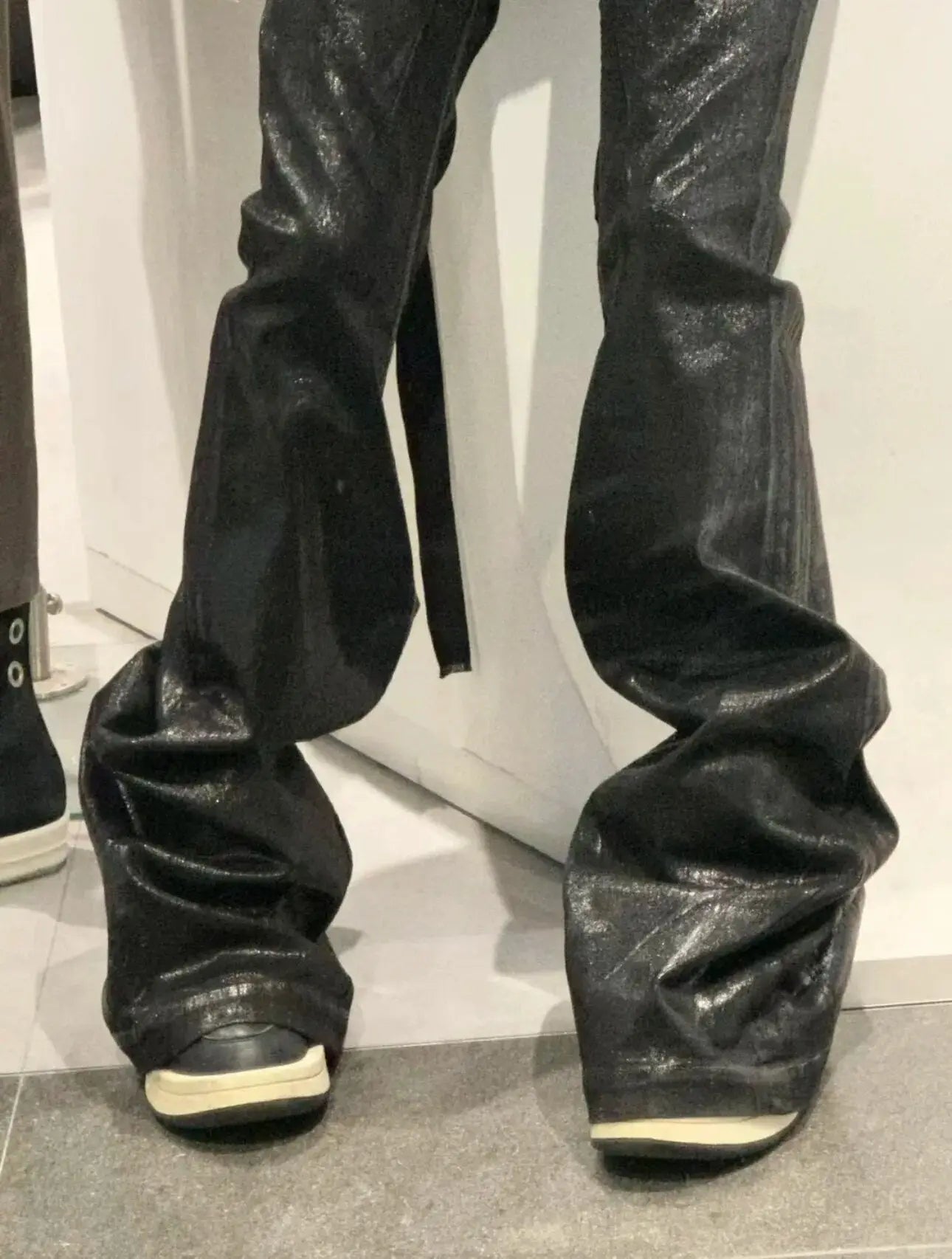 Dark Bootcut Wax Leather Flared Pant - Hominus Denim