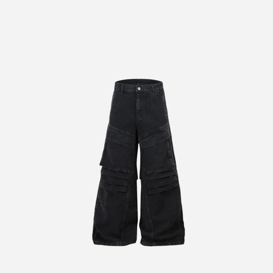 Dark Pocket Pleated Spliced Baggy Jeans Hominus Denim