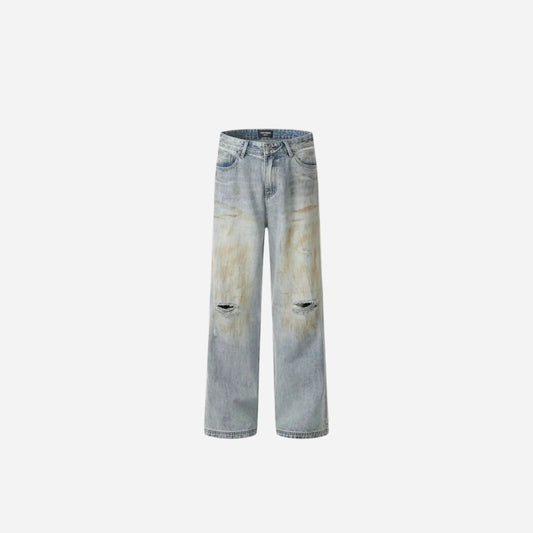 Dirty Ripped Wide Leg Washed Denim Jean Hominus Denim