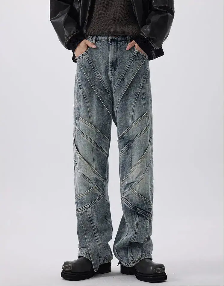 Dirty Washed Layered Striped Denim Jeans Hominus Denim