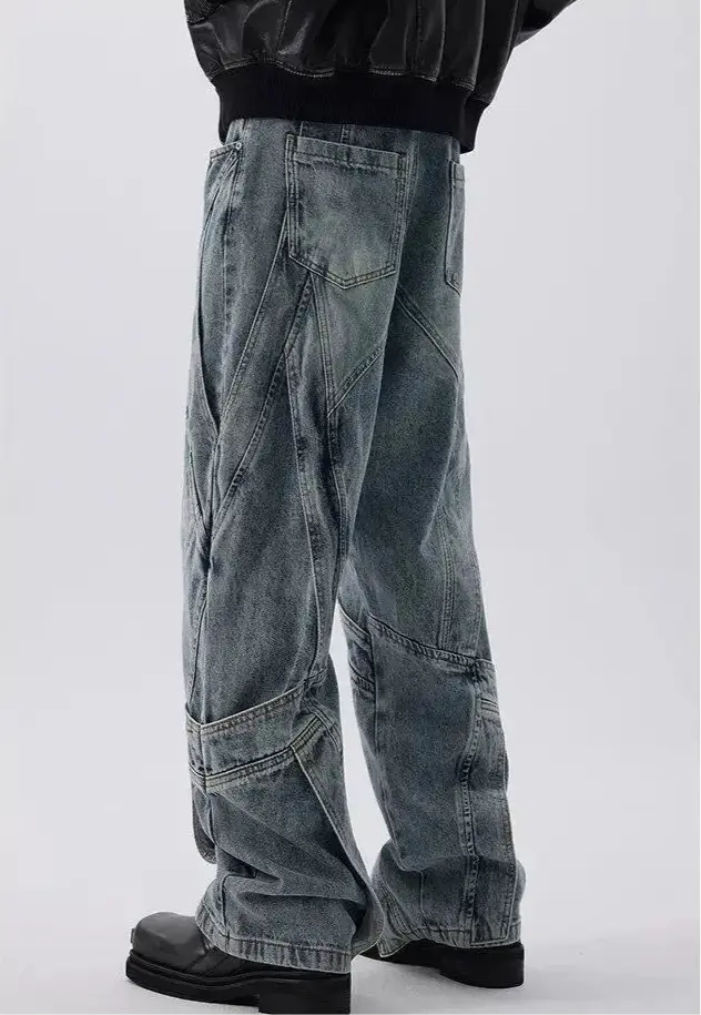 Dirty Washed Layered Striped Denim Jeans Hominus Denim