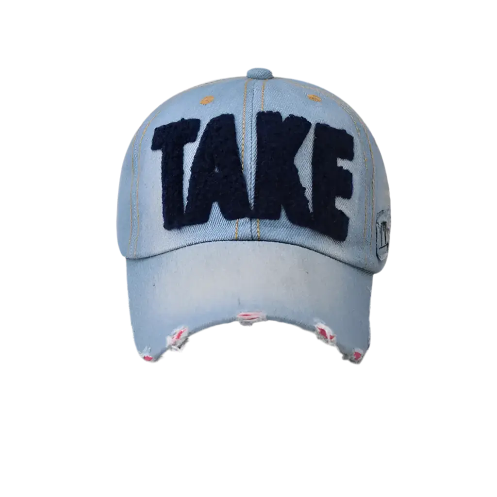 Distressed Embroidered Puff Denim Trucker Cap Hominus Denim