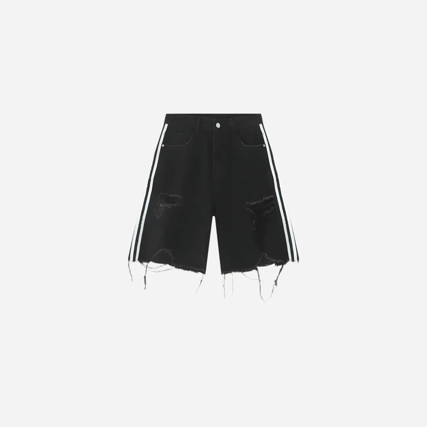 Distressed Side Striped Ripped Denim Short Hominus Denim