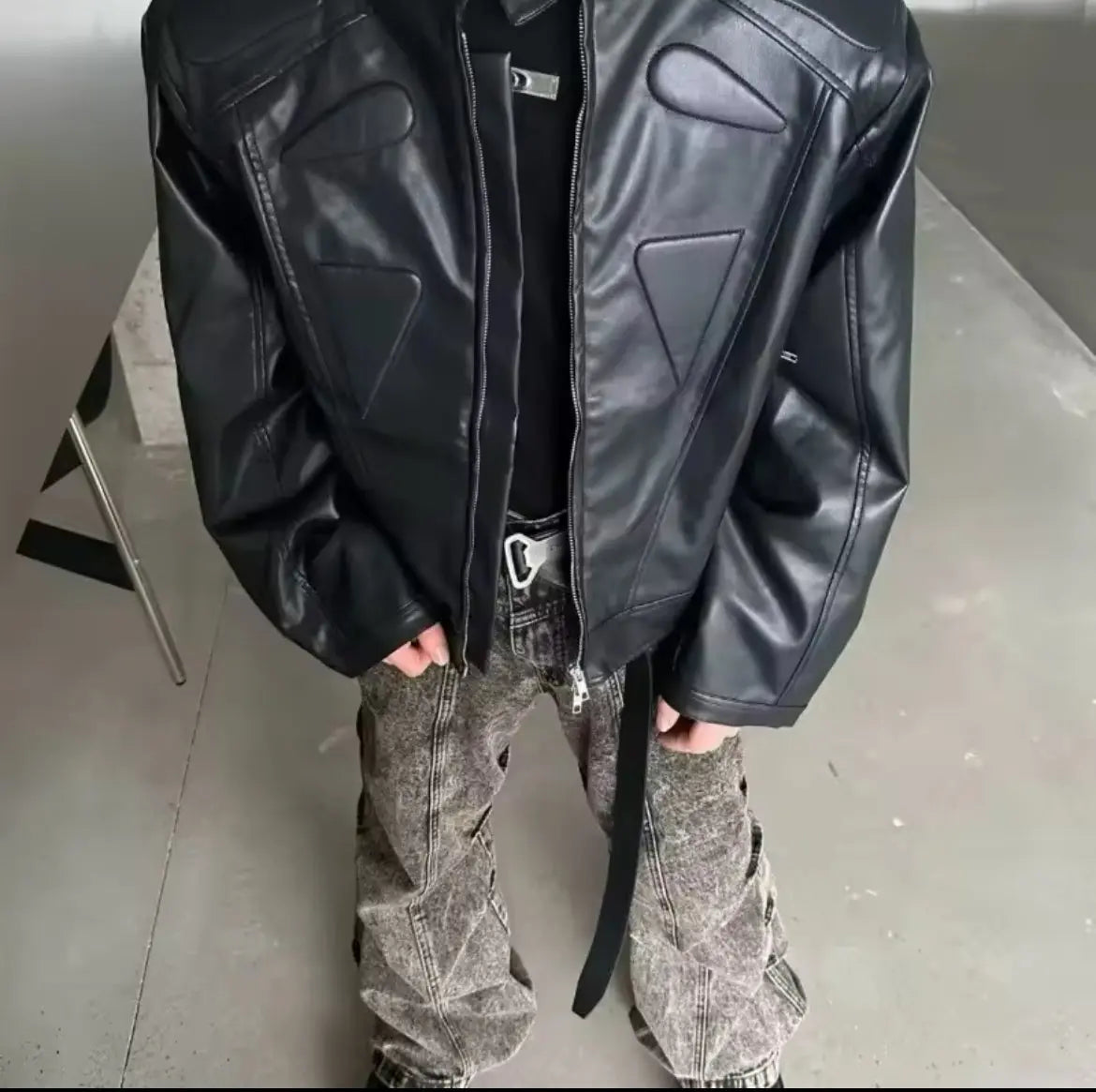 Embossing Padded Leather Jacket Hominus Denim