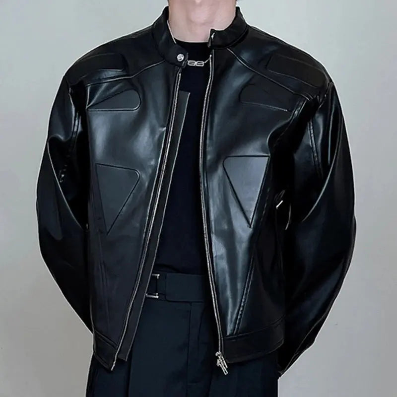 Embossing Padded Leather Jacket - Hominus Denim