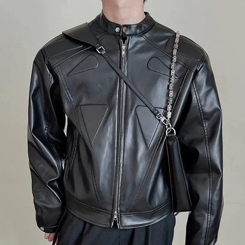 Embossing Padded Leather Jacket - Hominus Denim