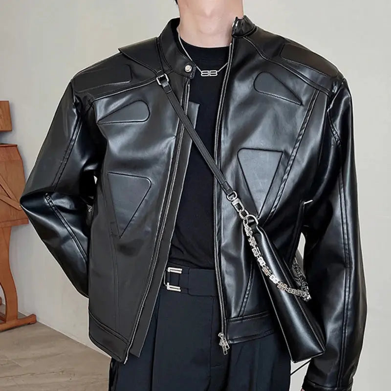Embossing Padded Leather Jacket - Hominus Denim