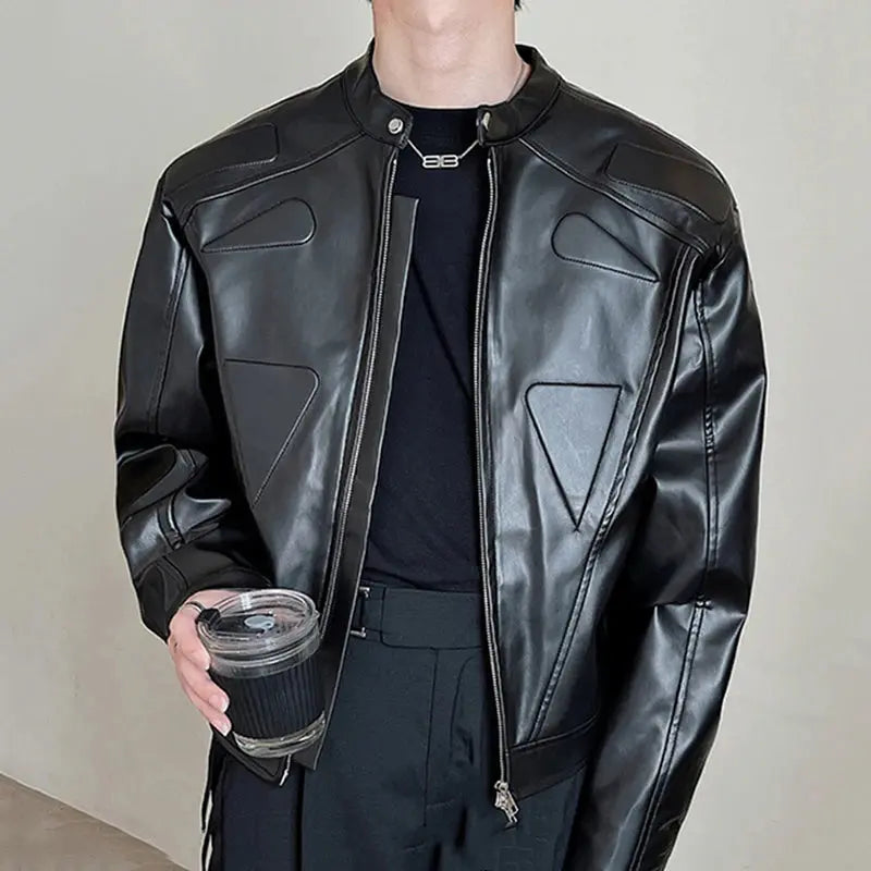 Embossing Padded Leather Jacket - Hominus Denim