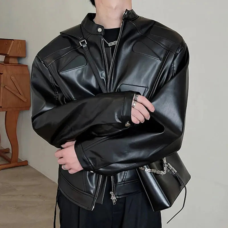 Embossing Padded Leather Jacket - Hominus Denim