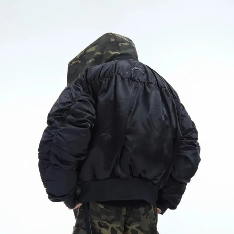 FEWQ Winter Niche Camouflage Hooded Patchwork Design Loose Cotton Jacket 2024 Patchwork Long Sleeve Male Tops 24E5467 Hominus Denim