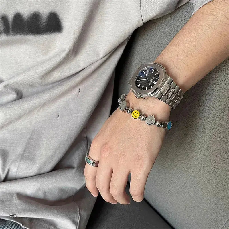 Face Patchwork Titanium Steel Bracelet - Hominus Denim