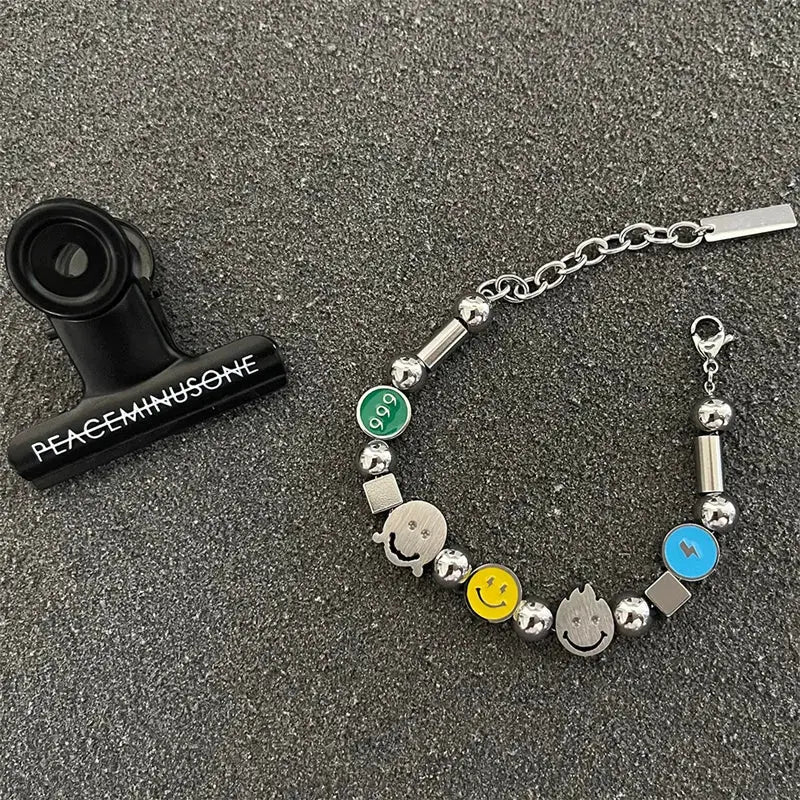 Face Patchwork Titanium Steel Bracelet - Hominus Denim