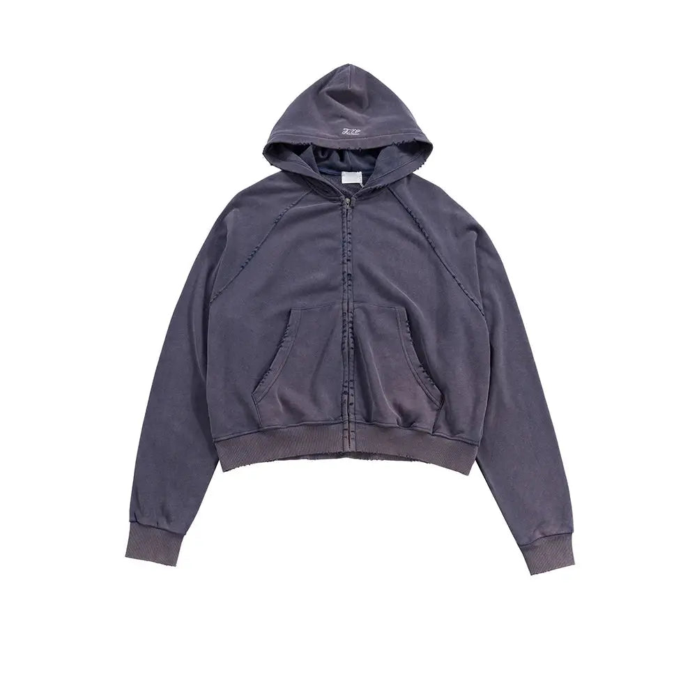 Frayed Washed Vintage Zip Hoodie