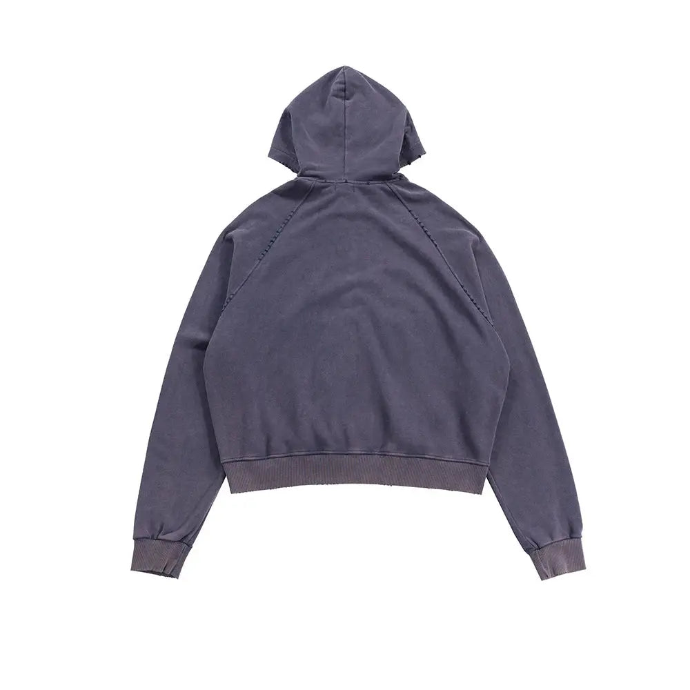 Frayed Washed Vintage Zip Hoodie