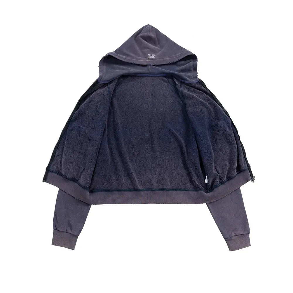 Frayed Washed Vintage Zip Hoodie