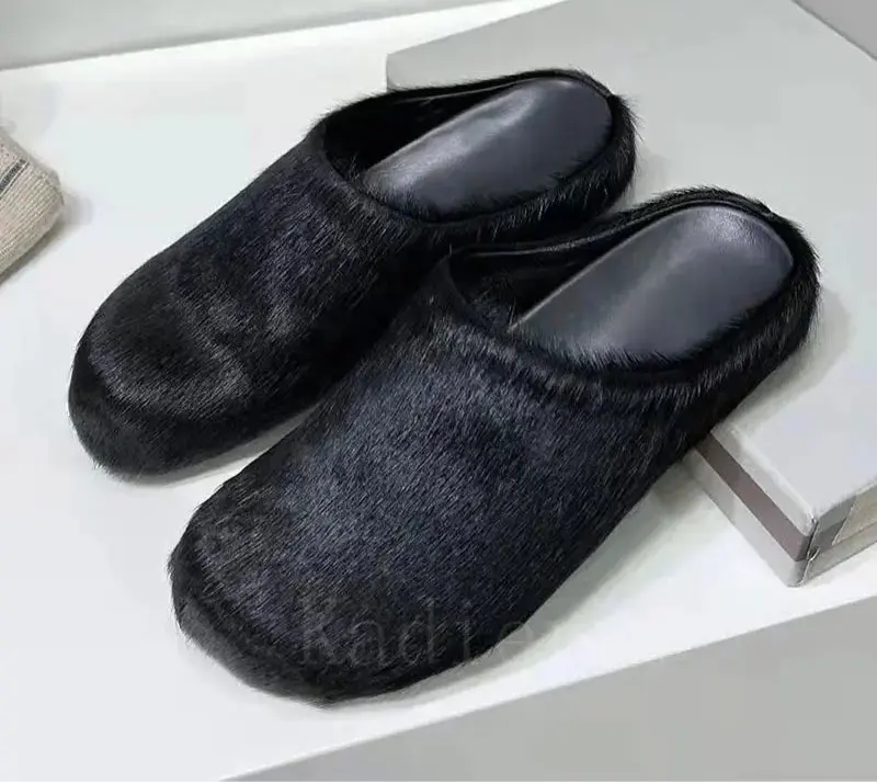 Furry Mules Slippers Slides Hominus Denim