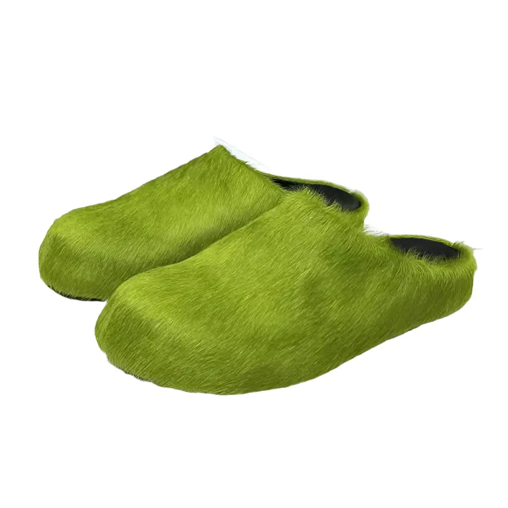 Furry Mules Slippers Slides Hominus Denim