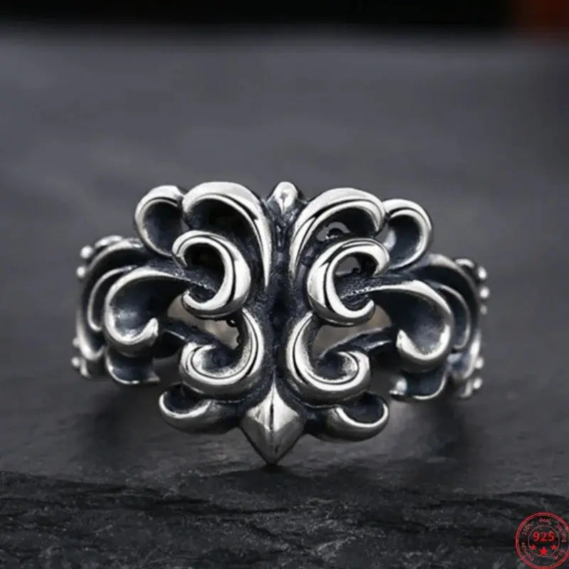 Genuine S925 Sterling Silver Rings for Women Men New Fashion Relief Hollow Eternal Rattan Cross Punk Jewelry Wholesale Hominus Denim