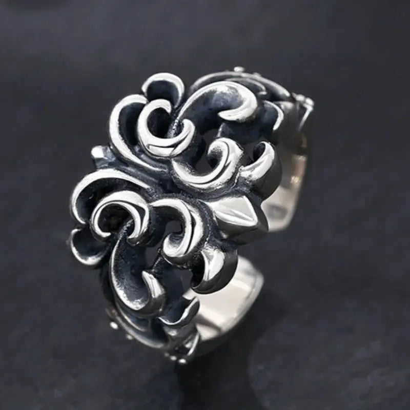 Genuine S925 Sterling Silver Rings for Women Men New Fashion Relief Hollow Eternal Rattan Cross Punk Jewelry Wholesale Hominus Denim