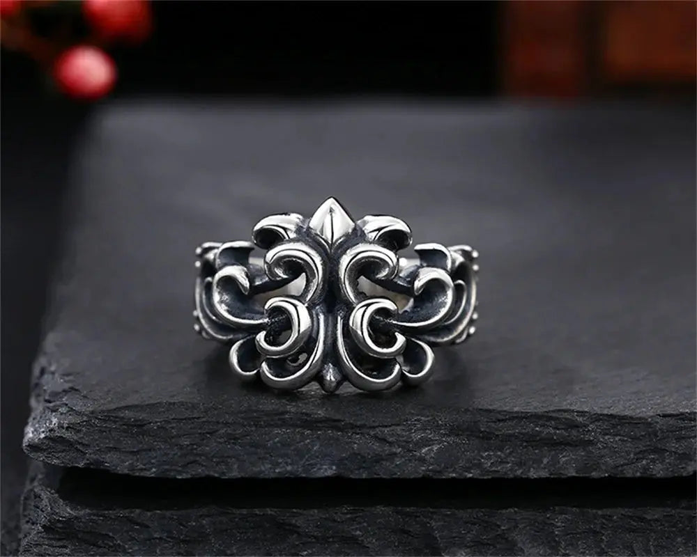 Genuine S925 Sterling Silver Rings for Women Men New Fashion Relief Hollow Eternal Rattan Cross Punk Jewelry Wholesale Hominus Denim