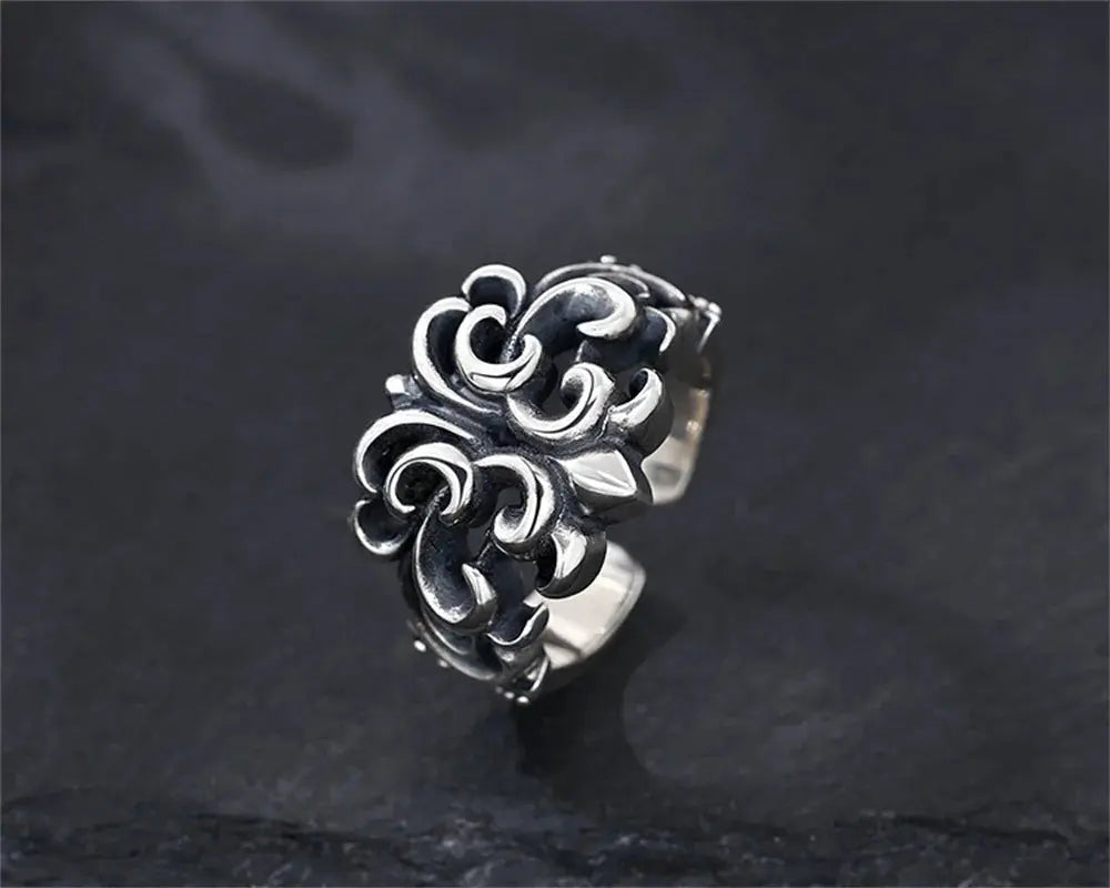 Genuine S925 Sterling Silver Rings for Women Men New Fashion Relief Hollow Eternal Rattan Cross Punk Jewelry Wholesale Hominus Denim