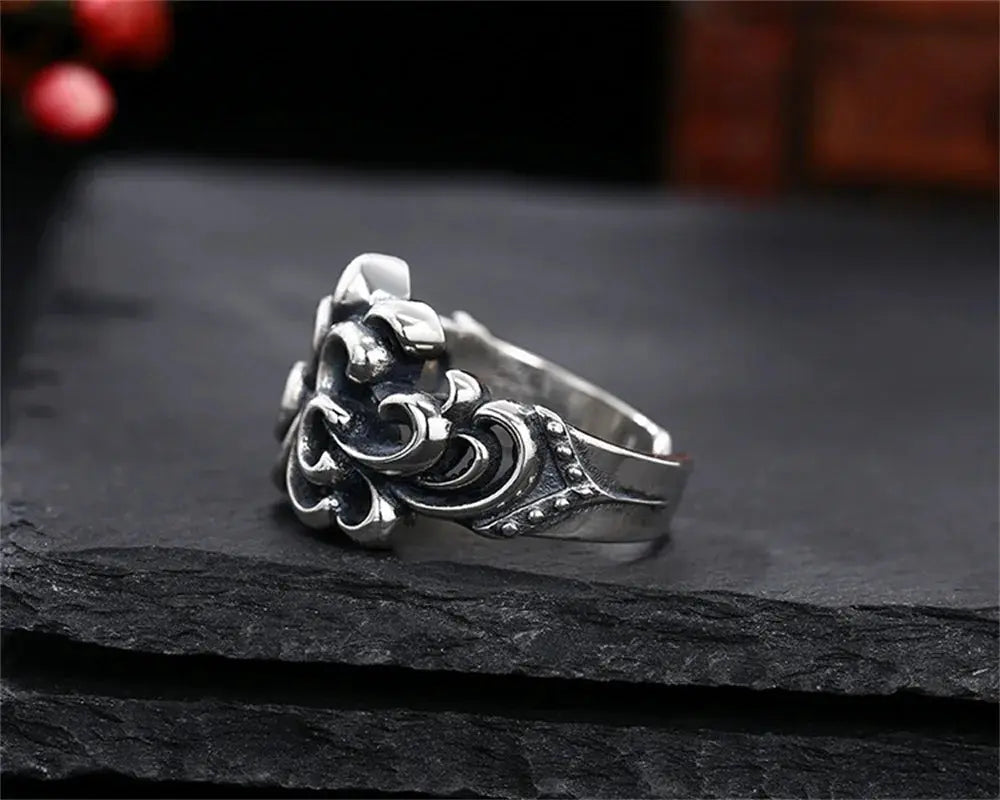 Genuine S925 Sterling Silver Rings for Women Men New Fashion Relief Hollow Eternal Rattan Cross Punk Jewelry Wholesale Hominus Denim
