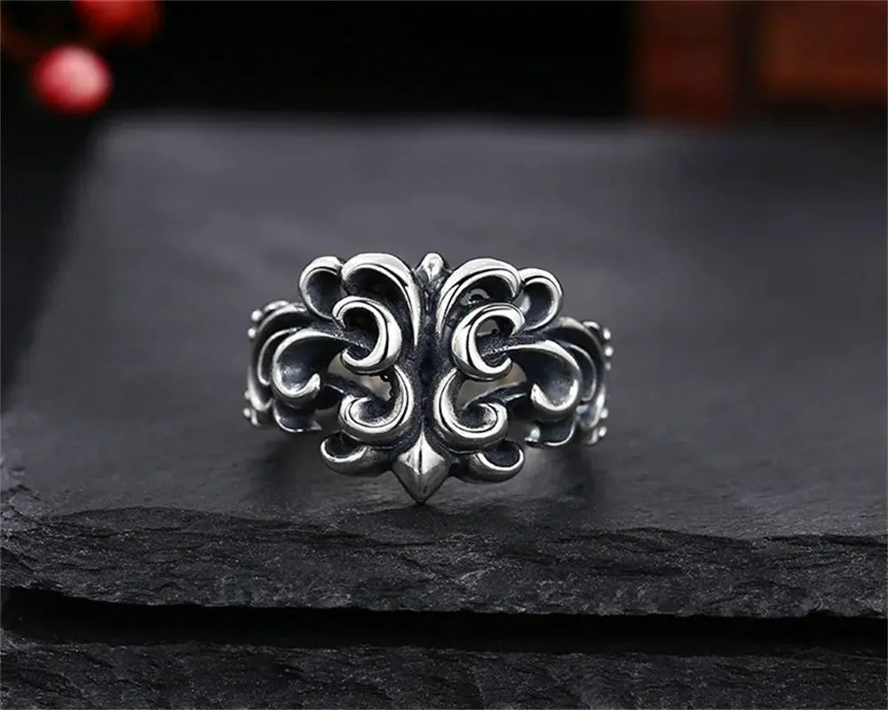 Genuine S925 Sterling Silver Rings for Women Men New Fashion Relief Hollow Eternal Rattan Cross Punk Jewelry Wholesale Hominus Denim