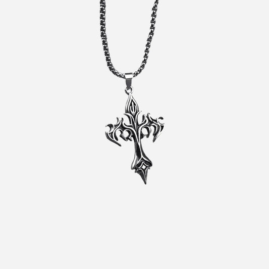 Goth Flame Cross Pendant Stainless Steel Chain Necklace Hominus Denim
