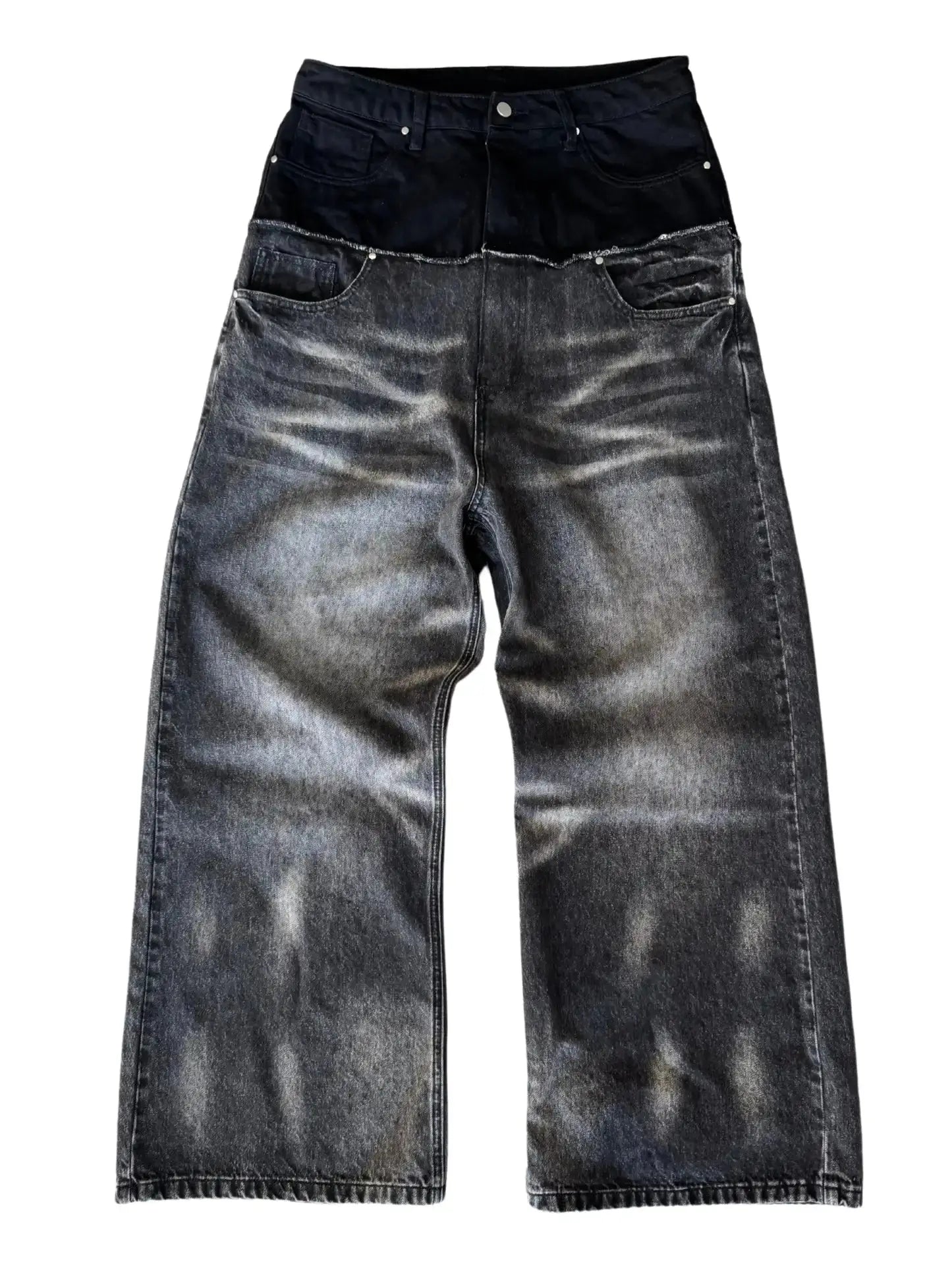 Gothic Cleanfit Baggy Jeans Y2K Trendy Contrasting Color Splicing Unisex Streetwear Retro High Quality Straight Wide-leg Pants Hominus Denim