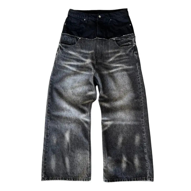 Gothic Cleanfit Baggy Jeans Y2K Trendy Contrasting Color Splicing Unisex Streetwear Retro High Quality Straight Wide-leg Pants Hominus Denim