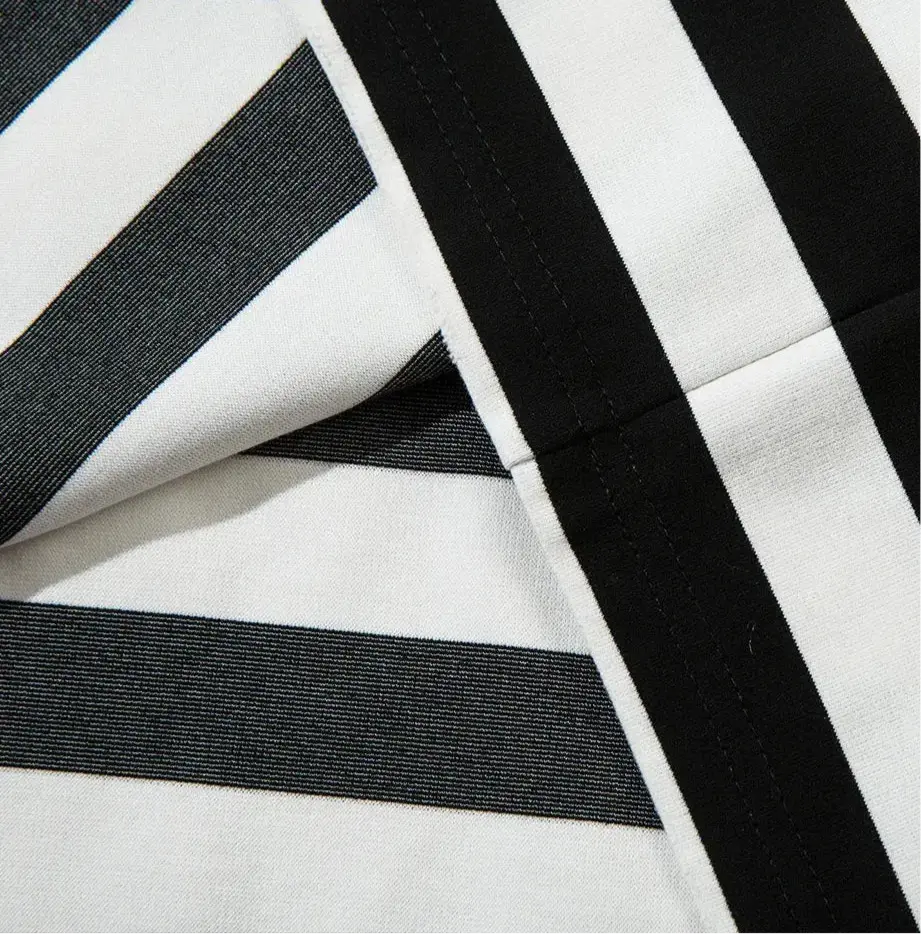 Gothic Letter Embroidered Striped Long Sleeve Tee Hominus Denim