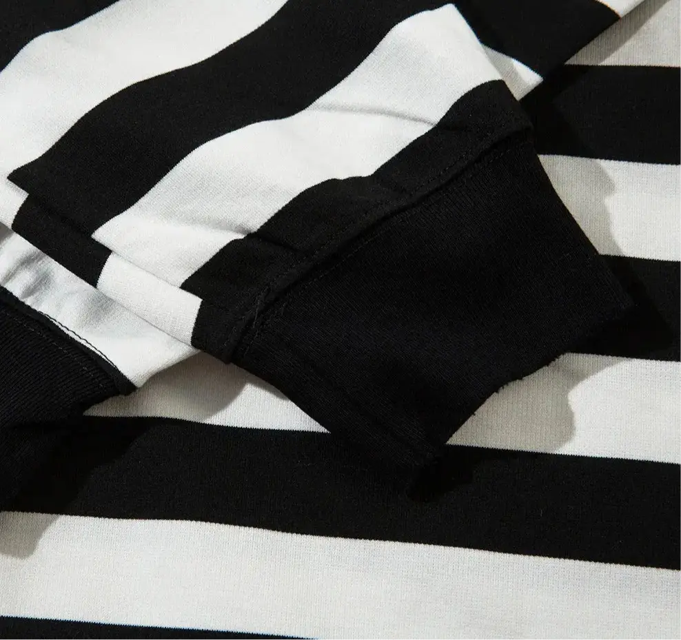Gothic Letter Embroidered Striped Long Sleeve Tee Hominus Denim