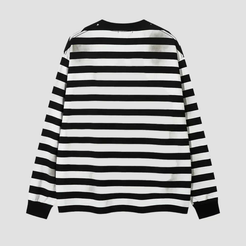 Gothic Letter Embroidered Striped Long Sleeve Tee Hominus Denim