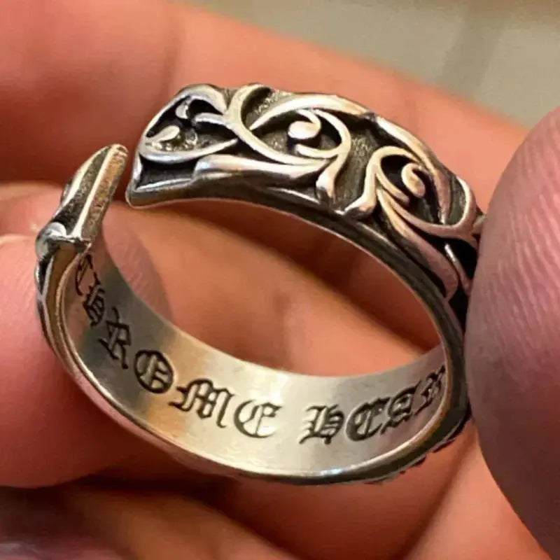 Gothic Personality Cross Sterling Silver Rings Men and Women Lovers Trendsetter Retro Thai Silver Eternal Rattan Ring Jewelry Hominus Denim