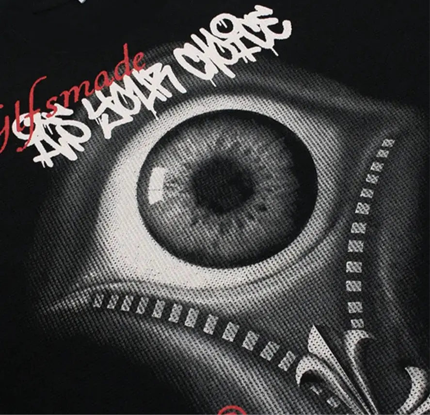 Gothic Punk Eyes Graphic T-shirts Men Streetwear Harajuku Hip Hop Oversized T Shirts Loose Casual Long Sleeve Tshirt Tee Tops Hominus Denim