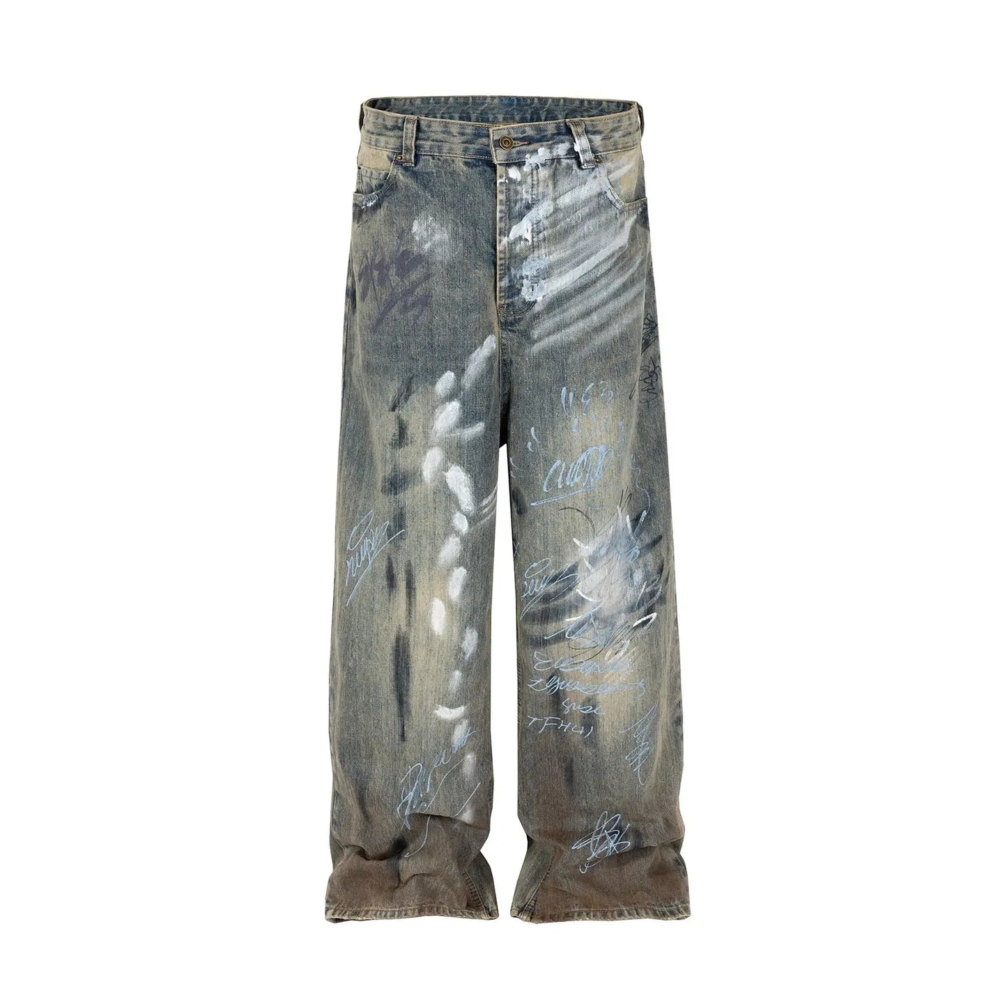 Graffiti Damaged Wash Baggy Jean - Hominus Denim