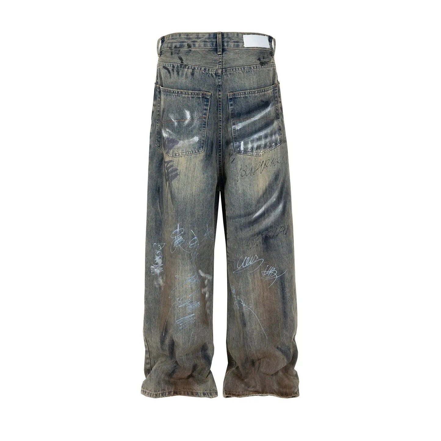 Graffiti Damaged Wash Baggy Jean - Hominus Denim