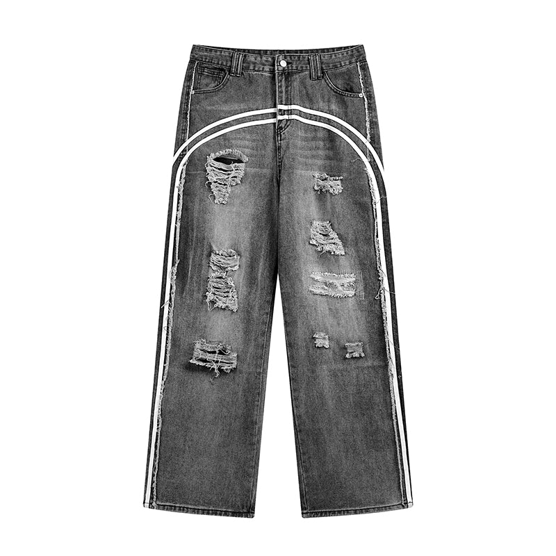 Grunge Distressed Striped Baggy Jean - Hominus Denim