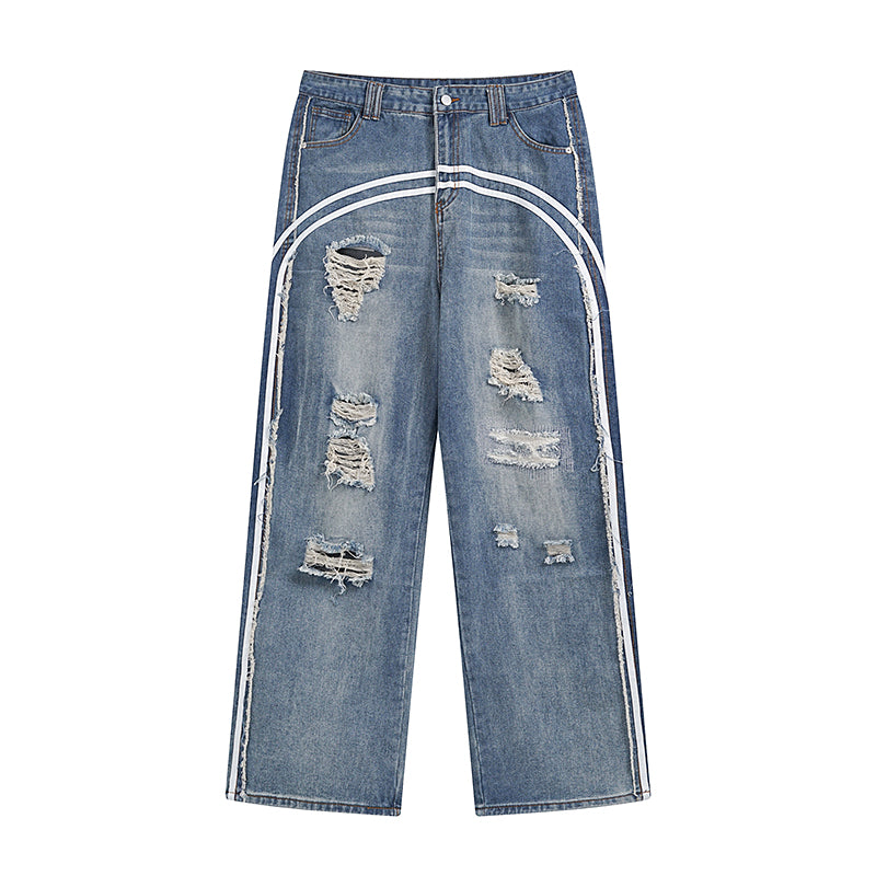 Grunge Distressed Striped Baggy Jean - Hominus Denim