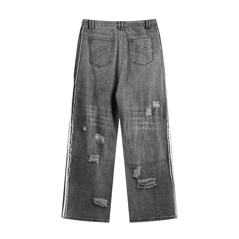 Grunge Distressed Striped Baggy Jean - Hominus Denim
