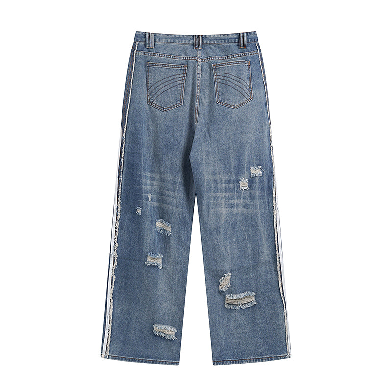 Grunge Distressed Striped Baggy Jean - Hominus Denim
