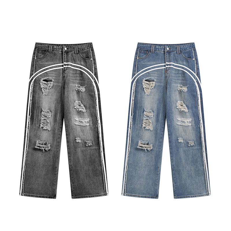 Grunge Distressed Striped Baggy Jean - Hominus Denim
