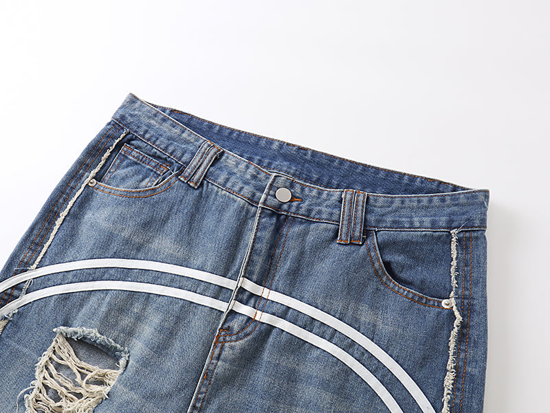 Grunge Distressed Striped Baggy Jean - Hominus Denim