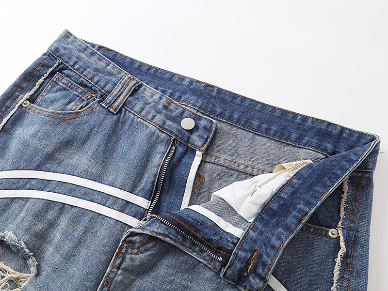 Grunge Distressed Striped Baggy Jean - Hominus Denim