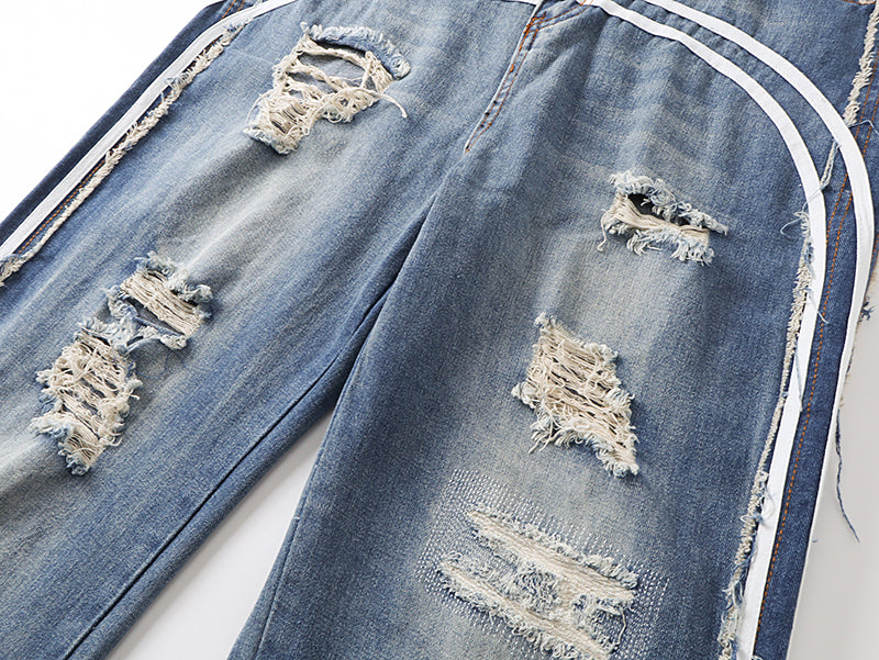 Grunge Distressed Striped Baggy Jean - Hominus Denim