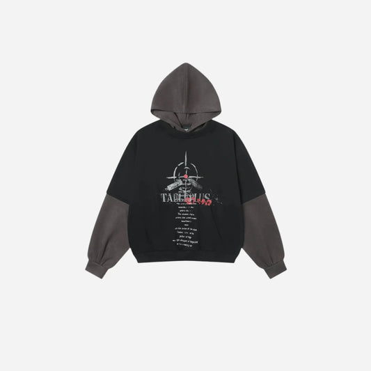 Grunge Fake Two Pieces Printed Hoodie Hominus Denim