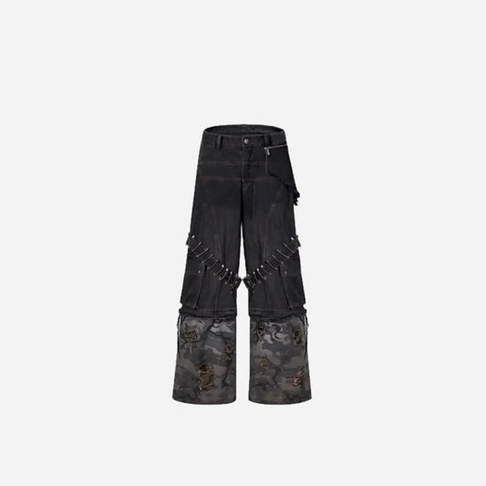 Grunge Punk Detachable Camouflage Spliced Pant Hominus Denim