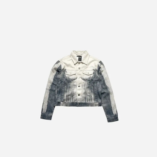 Grunge Striped Printed Washed Denim Jacket Hominus Denim